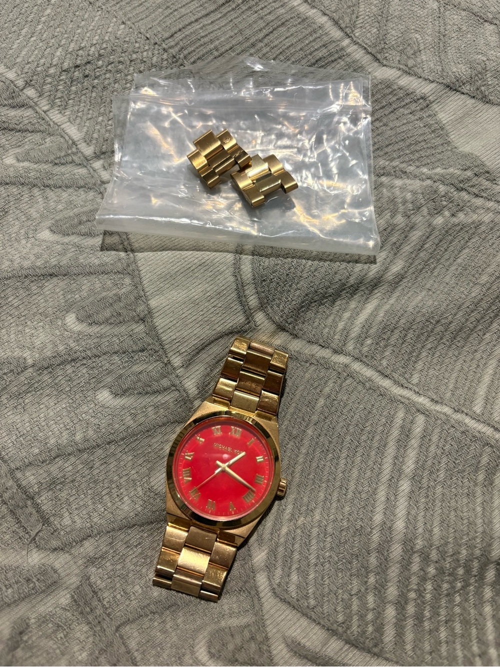 Michael Kors Gold Tone Watch with Red Dial
